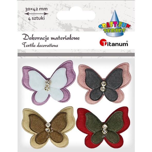 Titanum Aplikacje materiałowe motyle z cyrkonią 4szt