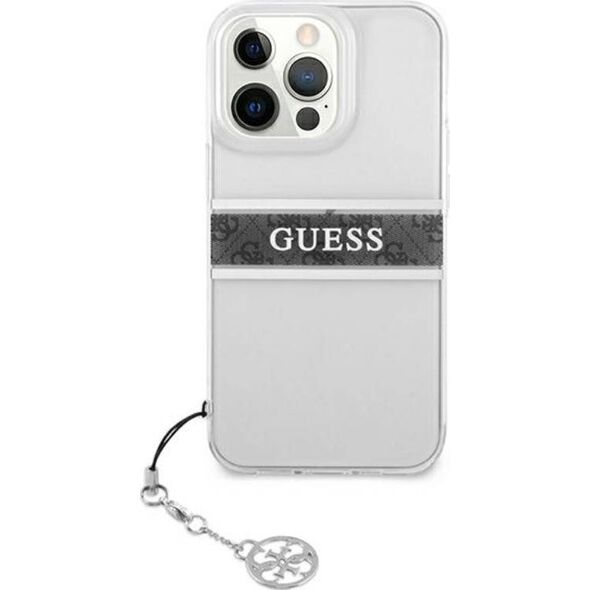 Guess Etui Guess GUHCP13LKB4GGR Apple iPhone 13 Pro Transparent hardcase 4G Grey Strap Charm