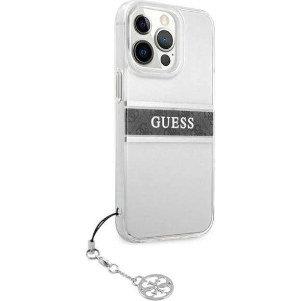Guess Etui Guess GUHCP13LKB4GGR Apple iPhone 13 Pro Transparent hardcase 4G Grey Strap Charm