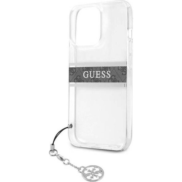 Guess Etui Guess GUHCP13LKB4GGR Apple iPhone 13 Pro Transparent hardcase 4G Grey Strap Charm