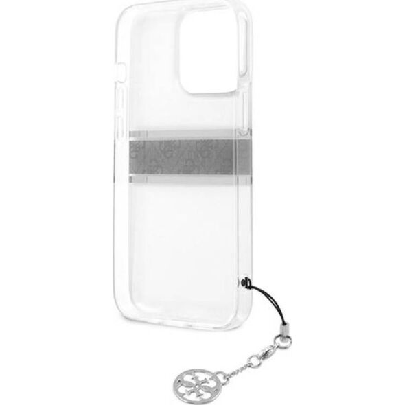 Guess Etui Guess GUHCP13LKB4GGR Apple iPhone 13 Pro Transparent hardcase 4G Grey Strap Charm