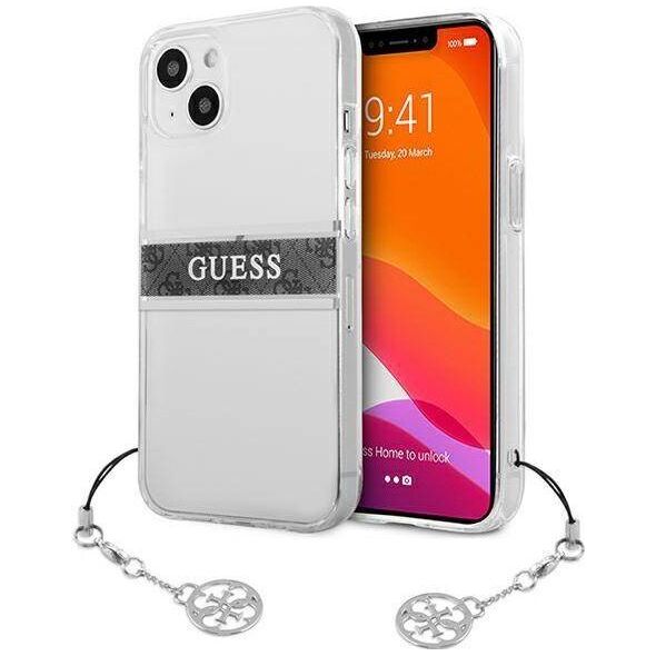 Guess Etui Guess GUHCP13SKB4GGR Apple iPhone 13 mini Transparent hardcase 4G Grey Strap Charm