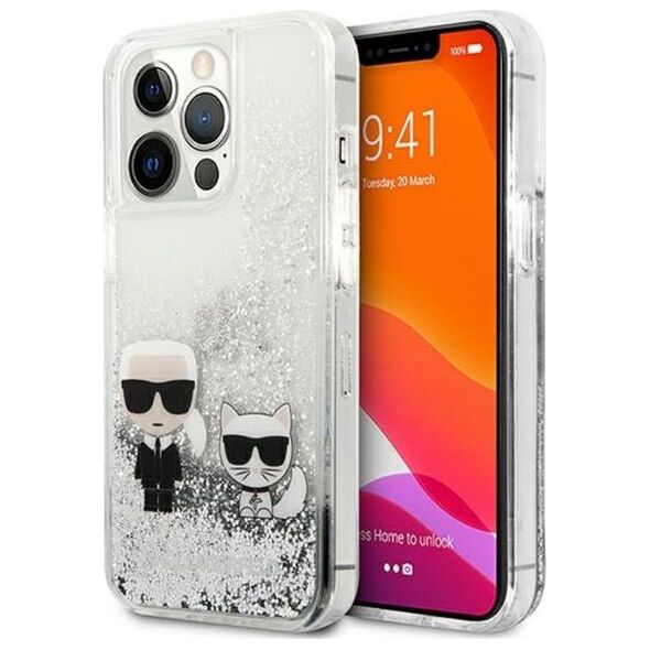 Karl Lagerfeld Etui Karl Lagerfeld KLHCP13XGKCS Apple iPhone 13 Pro Max srebrny/silver hardcase Liquid Glitter Karl&Choupette