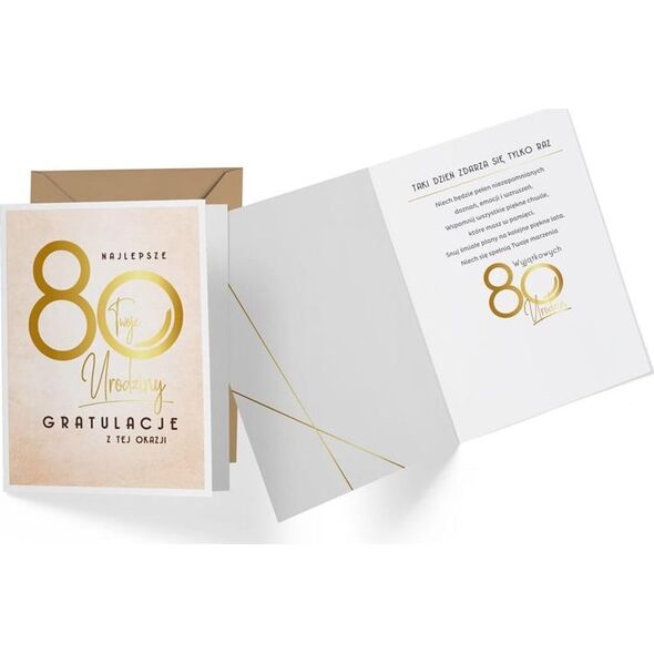 KUKARTKA Karnet 80 Urodziny, beżowe V-015