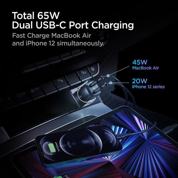 Ładowarka Spigen PC2000 PowerArc 2x USB-C 3 A  (SPN1855BLK)