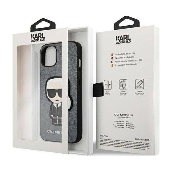 Karl Lagerfeld Karl Lagerfeld KLHCP13SOKPGiPhone 13 mini 5,4" srebrny/silver hardcase Saffiano Ikonik Karl`s Patch