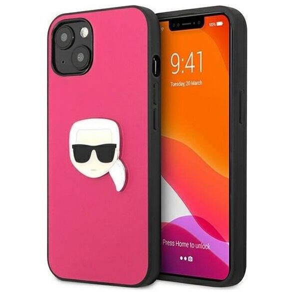 Karl Lagerfeld Karl Lagerfeld KLHCP13SPKMP iPhone 13 mini 5,4" różowy/pink hardcase Leather Ikonik Karl`s Head Metal