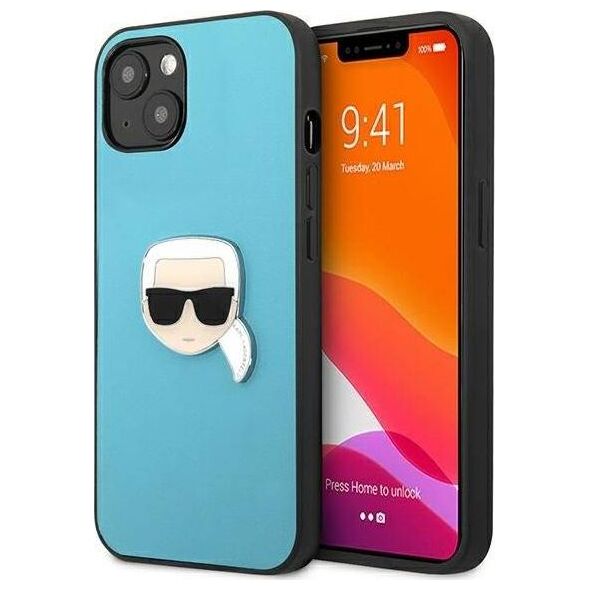 Karl Lagerfeld Karl Lagerfeld KLHCP13SPKMB iPhone 13 mini 5,4" niebieski/blue hardcase Leather Ikonik Karl`s Head Metal