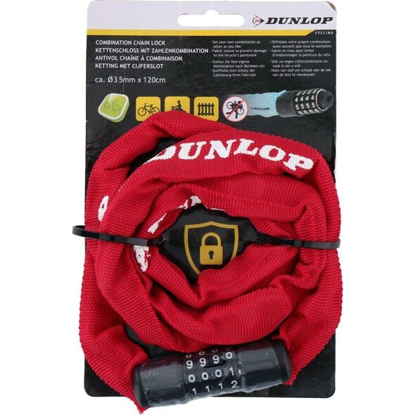 Dunlop ZAPIĘCIE ROWEROWE DUNLOP ŁAŃCUCH NA SZYFR DŁ.120CM - CZERWONY