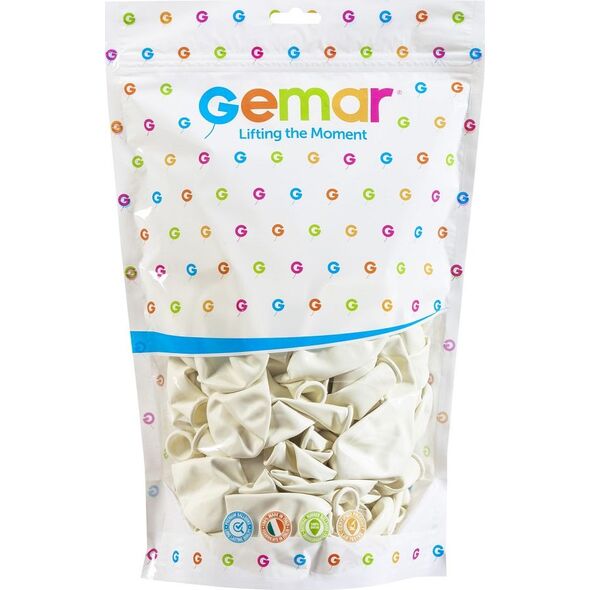 Gemar Balony pastelowe Białe, G120, 33 cm, 50 szt.