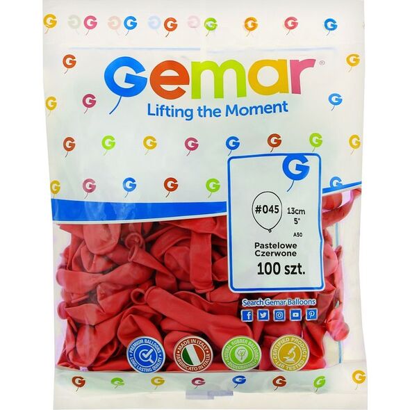 Gemar Balony pastelowe Czerwone, A50/45, 13 cm, 100 szt.