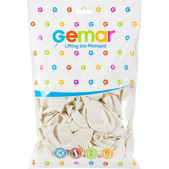 Gemar Balony metaliczne Perłowo-Białe, GM90, 25 cm, 100 szt.
