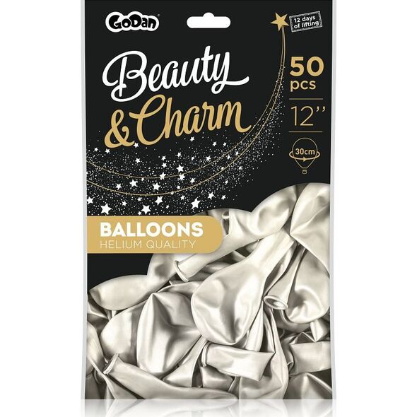 GoDan Balony metaliczne Białe, B&C, 30 cm, 50 szt.