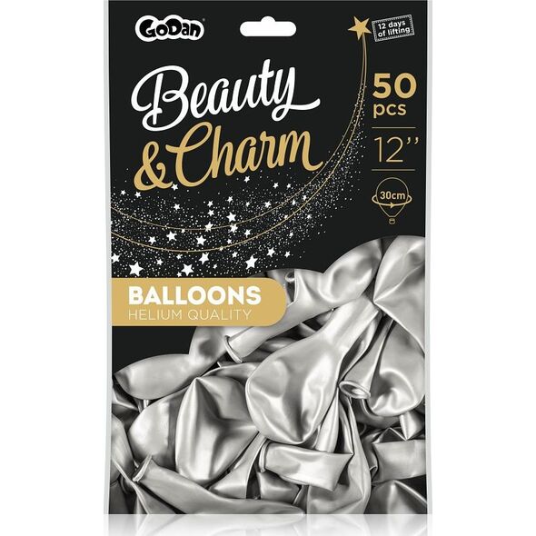 GoDan Balony metaliczne Srebrne, B&C, 30 cm, 50 szt.