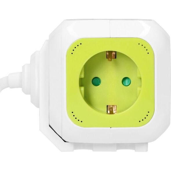 Orno Przedłużacz Kostka 4-krotny(Schuko) z ładowarką 2xUSB 1,4m limonkowy