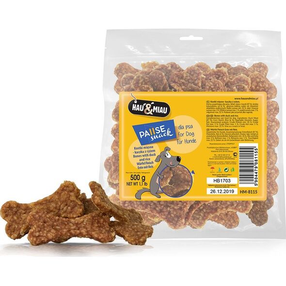 Hau&Miau HAU&MIAU HM-8115 KOSTKI MIĘSNE - KACZKA Z RYŻEM 500 G