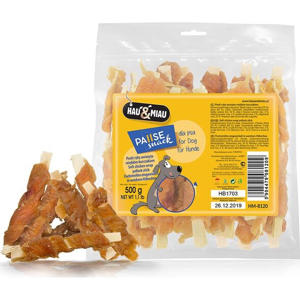 Hau&Miau Hau&Miau Paski ryby owinięte miękką kaczką 500g HM-8121
