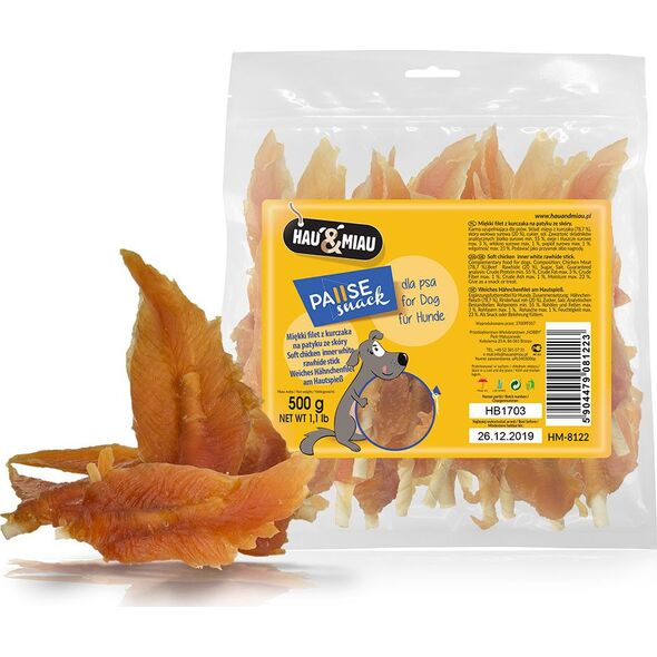 Hau&Miau Hau&amp|Miau miękki filet z kurczaka na patyku ze skóry 500g HM-8122
