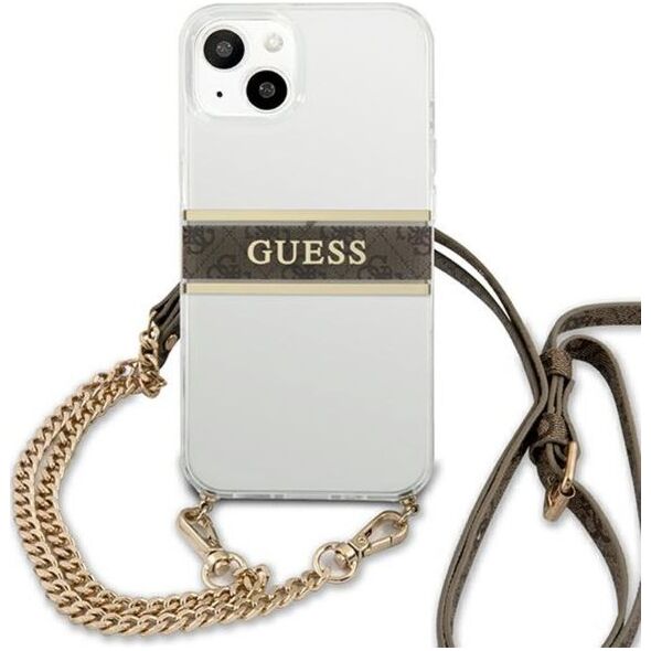 Guess Etui Guess GUHCP13SKC4GBGO Apple iPhone 13 mini Transparent hardcase 4G Brown Strap Gold Chain