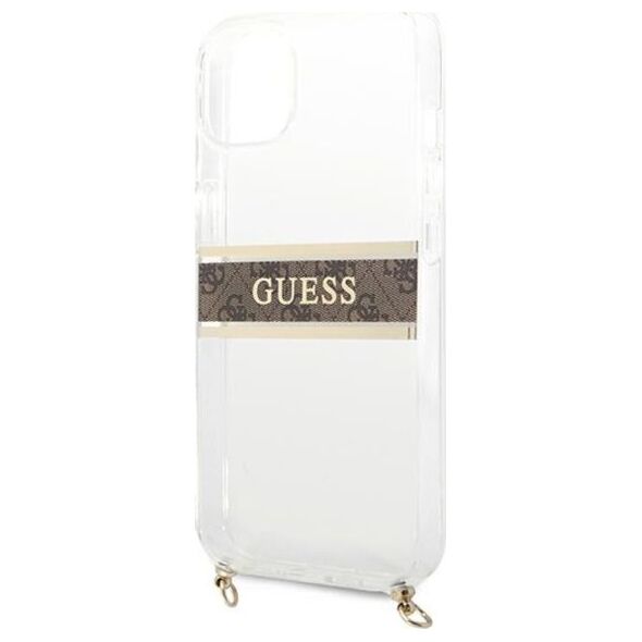 Guess Etui Guess GUHCP13SKC4GBGO Apple iPhone 13 mini Transparent hardcase 4G Brown Strap Gold Chain