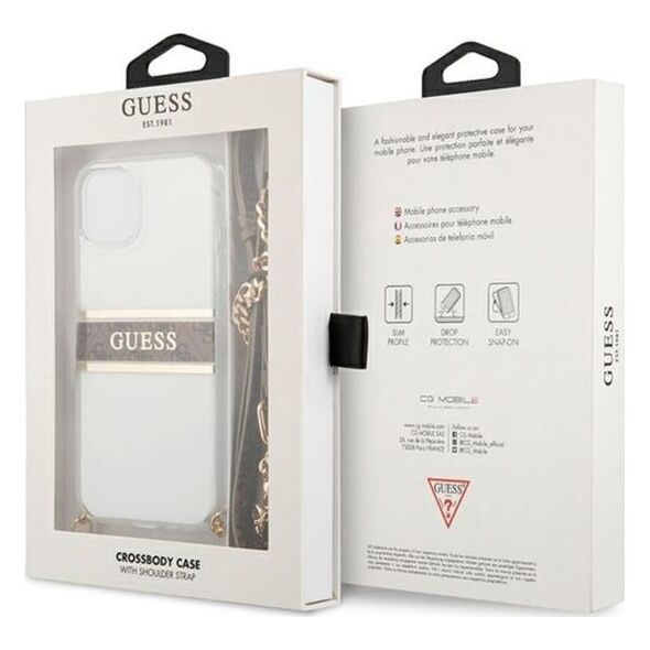 Guess Etui Guess GUHCP13SKC4GBGO Apple iPhone 13 mini Transparent hardcase 4G Brown Strap Gold Chain