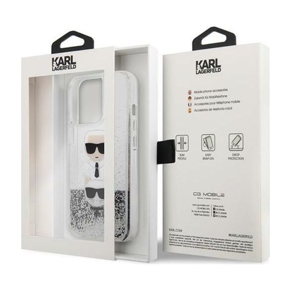 Karl Lagerfeld Etui Karl Lagerfeld KLHCP13LKICGLS Apple iPhone 13 Pro srebrny/silver hardcase Liquid Glitter Karl&Choupette Head