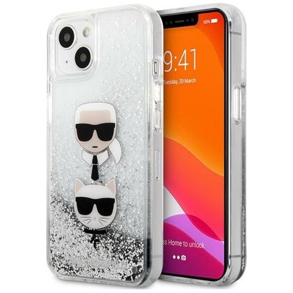 Karl Lagerfeld Etui Karl Lagerfeld KLHCP13SKICGLS Apple iPhone 13 mini srebrny/silver hardcase Liquid Glitter Karl&Choupette Head
