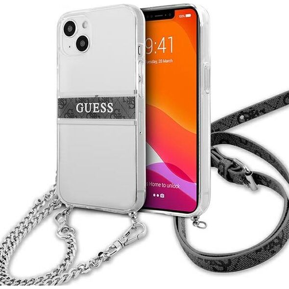 Guess Guess GUHCP13SKC4GBSI iPhone 13 mini 5,4" Transparent hardcase 4G Grey Strap Silver Chain