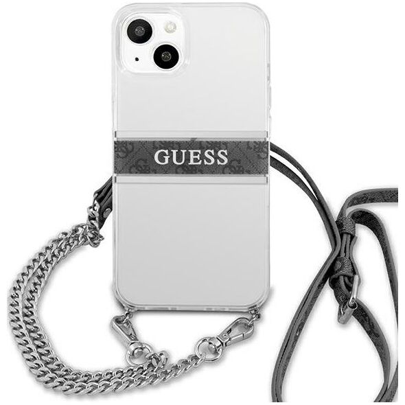 Guess Guess GUHCP13SKC4GBSI iPhone 13 mini 5,4" Transparent hardcase 4G Grey Strap Silver Chain