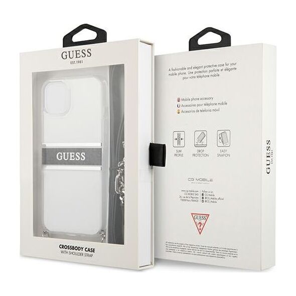 Guess Guess GUHCP13SKC4GBSI iPhone 13 mini 5,4" Transparent hardcase 4G Grey Strap Silver Chain