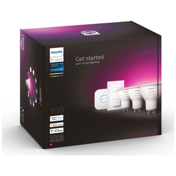 Philips Hue Zestaw startowy mostek + 3 x żarówka GU10 RGBW 4.3W BT + przełącznik