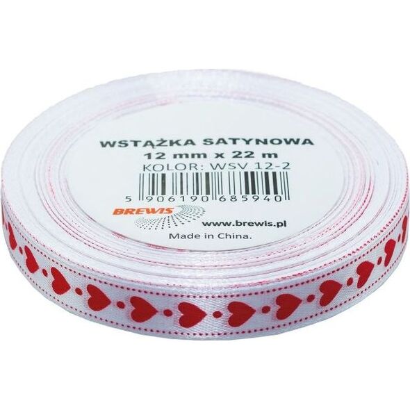 BREWIS Wstążka satynowa serca 12mm kolor 2 Brewis