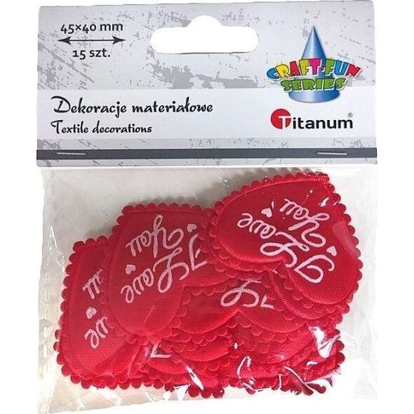 Titanum Ozdoba materiałowa serca I Love You czerwone 15szt