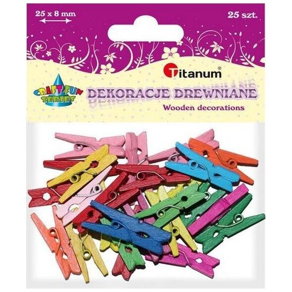 Titanum Klamerki drewniane 8 kolorów 3x25mm 25szt