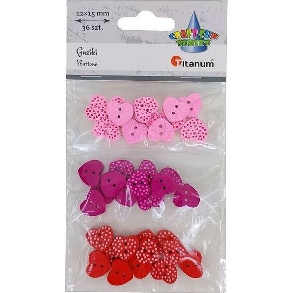 Titanum Guziki drewniane serca w kropki mix 36szt