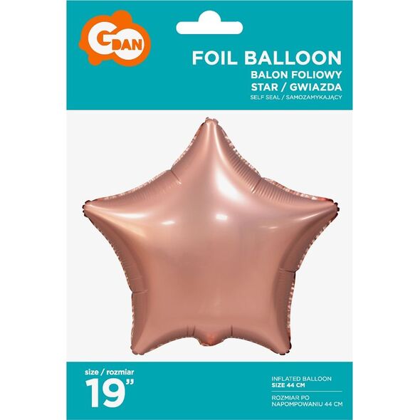 GoDan Balon foliowy GWIAZDA, matowa, różowo-złota, 19 cali