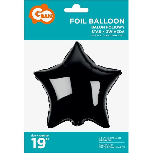 GoDan Balon foliowy GWIAZDA, czarna, 19 cali