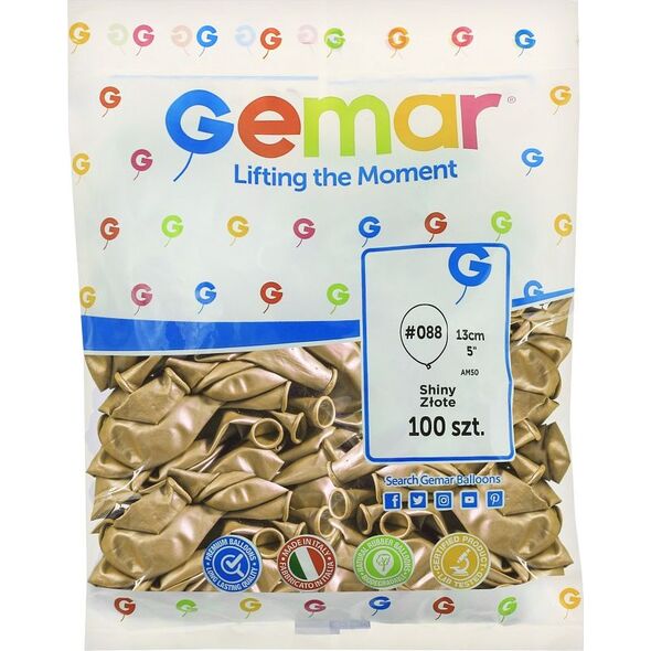 Gemar Balony chromowane Złote, AB50, 13 cm, 100 szt