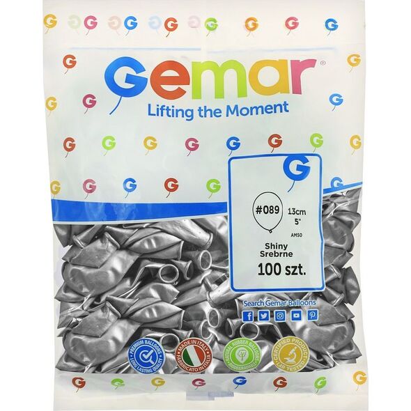 Gemar Balony chromowane Srebrne, AB50, 13 cm, 100 szt.