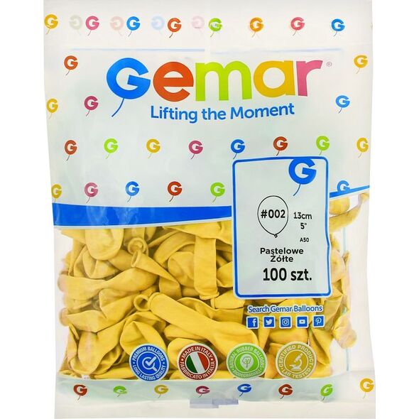 Gemar Balony pastelowe Żółte, A50, 13 cm, 100 szt.