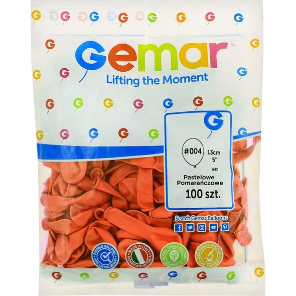 Gemar Balony pastelowe Pomarańczowe, A50, 13 cm, 100 szt.