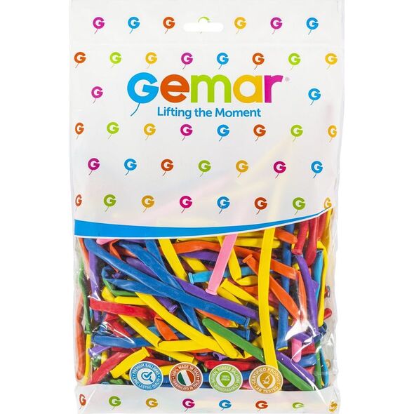Gemar Balony do modelowania Różnokolorowe Mix, D2, Dł. 160 cm, Śr. 2,5 cm, 100 szt.