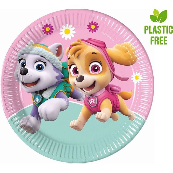 PROCOS Talerzyki papierowe Psi Patrol Skye & Everest, 23cm, 8 szt. (plastic-free)