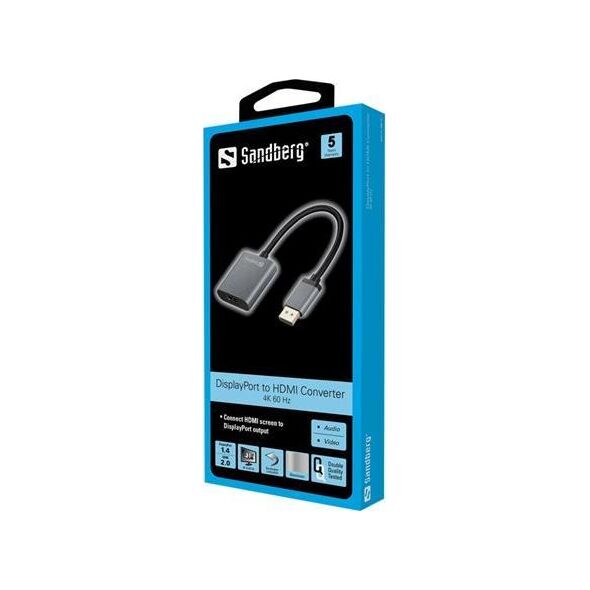 Adapter AV Sandberg DisplayPort - HDMI szary (509-19)