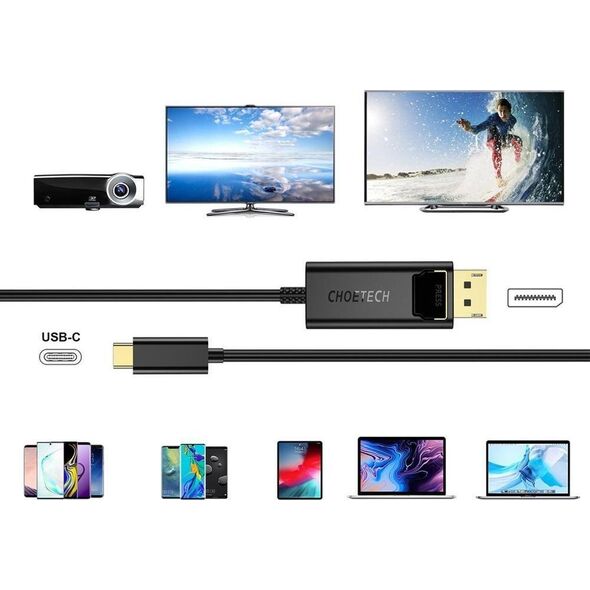 Kabel USB Choetech USB-C - DisplayPort 1.8 m Czarny (6971824971569)
