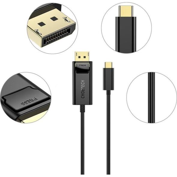 Kabel USB Choetech USB-C - DisplayPort 1.8 m Czarny (6971824971569)