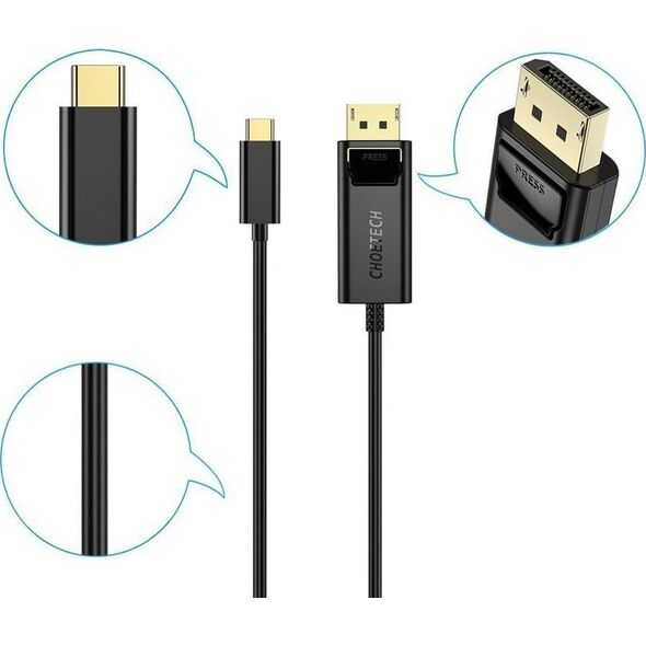 Kabel USB Choetech USB-C - DisplayPort 1.8 m Czarny (6971824971569)
