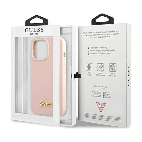 Guess Guess GUHMP13XLSLMGLP iPhone 13 Pro Max 6,7" jasnoróżowy/light pink hardcase Silicone Script Gold Logo Magsafe