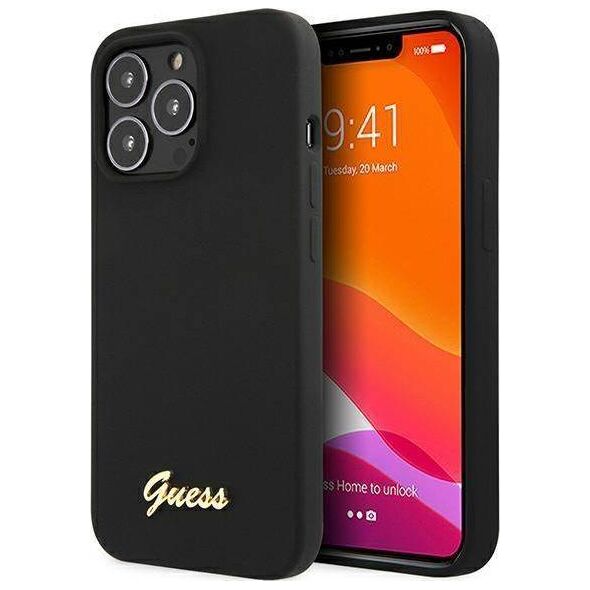 Guess Guess GUHMP13XLSLMGBK iPhone 13 Pro Max 6,7" black/czarny hardcase Silicone Script Gold Logo