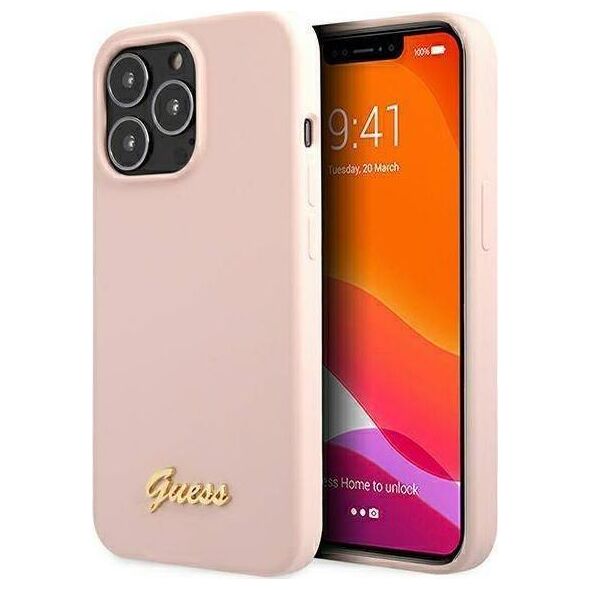 Guess Guess GUHMP13LLSLMGLP iPhone 13 Pro / 13 6,1" jasnoróżowy/light pink hardcase Silicone Script Gold Logo Magsafe